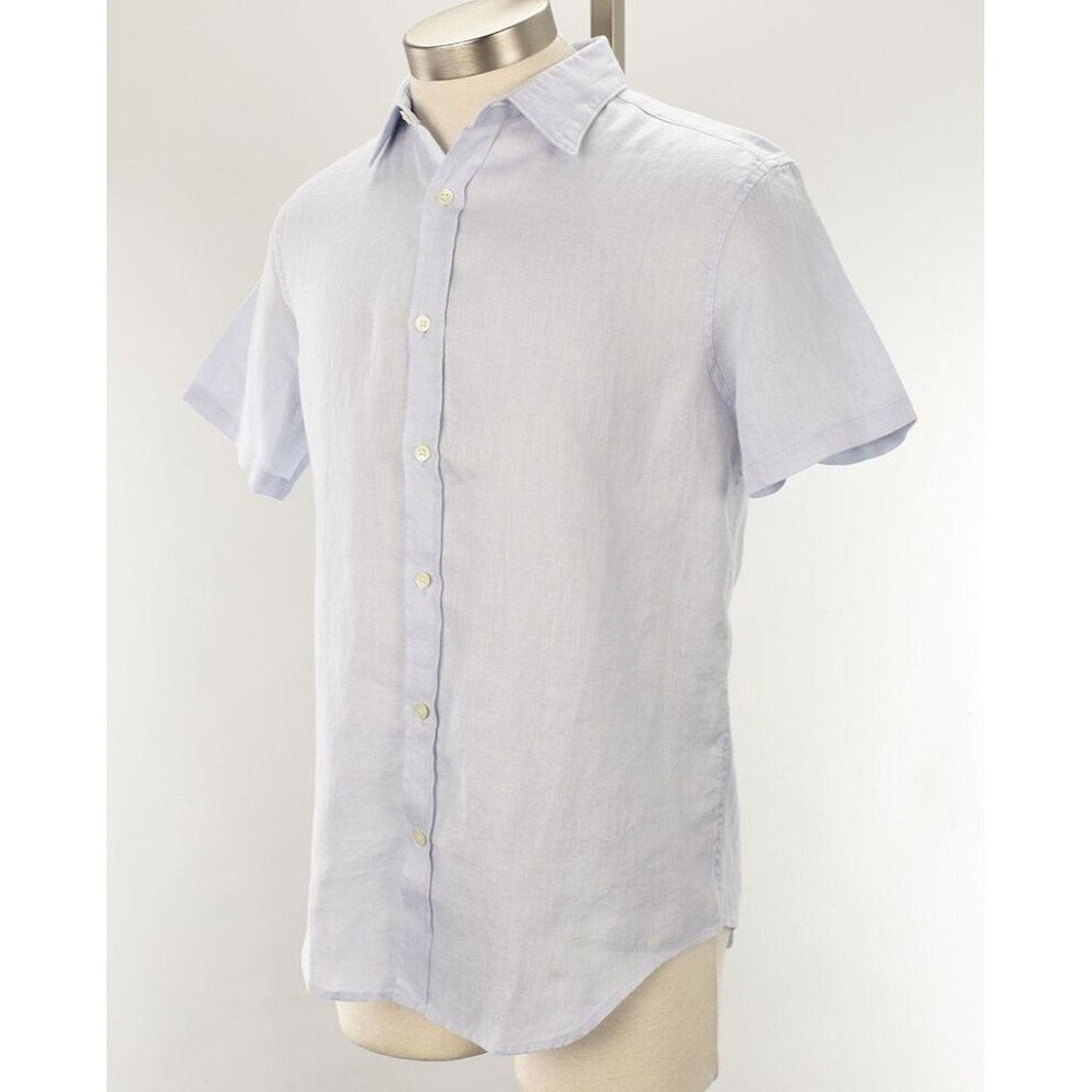 THE MENS STORE Pale Blue Short Sleeve Buttonfront Linen Shirt XL NWT